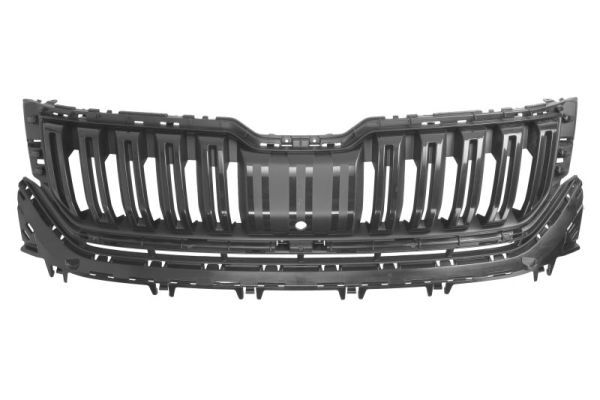 Kühlergitter (mit Loch für Kamera, mit einem Streifen, schwarz glänzend) passt zu: SKODA KODIAQ 03.17-12.18