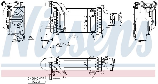 Ansaugluftkühler passt zu: MERCEDES C (A205), C (C205), C T-MODEL (S205), C (W205), E (A238), E (C238), E T-MODEL (S213), E (W213), GLC (C253), GLC (X253), SLC (R172), SLK (R172) 2.0/2.0H 12.13-