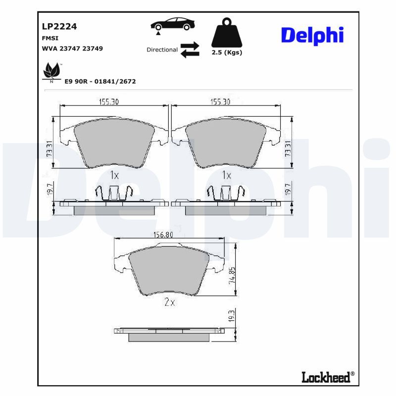 Bremsbelagsatz vorne , passt zu: VW CALIFORNIA T5 CAMPER, MULTIVAN T5, MULTIVAN T6, TRANSPORTER T5, TRANSPORTER T6 / CARAVELLE T6 1.9D-3.2 04.03-08.24