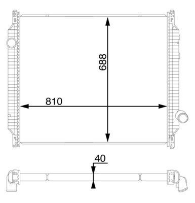 Kühler Motor ((en) without frame, Stub-Pipe nach oben) passt zu: RVI PREMIUM dCi11B/43-MIDR06.23.56B/41 04.96-