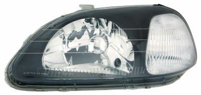 Scheinwerfer R (H4, Manuell, ohne motor, einsatzfarbe: schwarz, blinkerfarbe: weiß) passt zu: HONDA CIVIC VI HB/SDN, Hatchback / Sedan 09.94-04.98