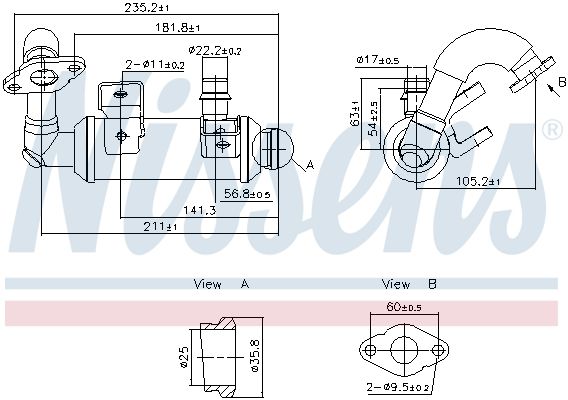 Abgaskühler passt zu: FORD TOURNEO CONNECT, TRANSIT CONNECT 1.8D 06.02-12.13