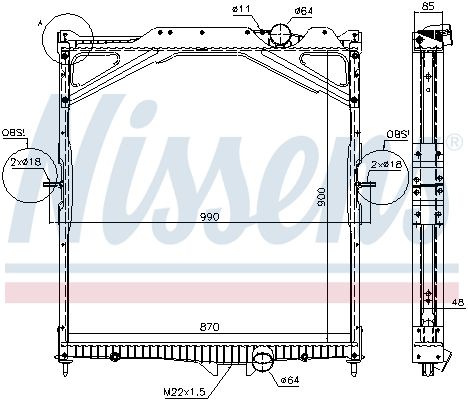 Kühler Motor ((en) with frame) passt zu: VOLVO FH, FH II, FH12, FH16, NH12 D12A340-D16G750 08.93-