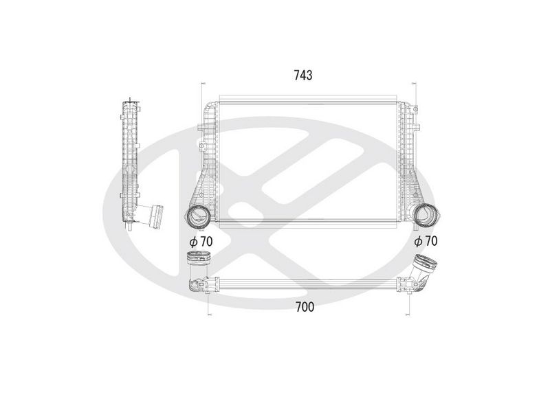 Ansaugluftkühler passt zu: AUDI A3, TT, SEAT ALHAMBRA, ALTEA, ALTEA XL, LEON, TOLEDO III, SKODA OCTAVIA II, SUPERB II, YETI, VW BEETLE, CADDY III, CADDY III/MINIVAN, CC B7, EOS 1.4-2.0D 02.03-07.18