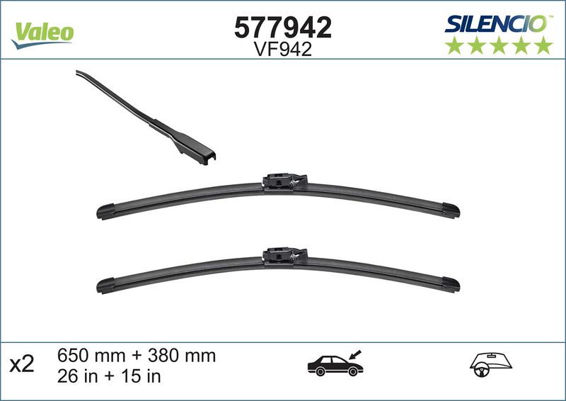 Wischerblatt Flachbalkenwischer vorne mit Spoiler (2Stück) VF942 Silencio Xtrm 650/380mm passt zu: RENAULT CAPTUR I 06.13-